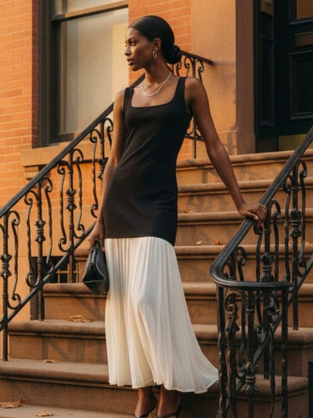 Pixie Market Gia Chiffon Hem Tank Dress XS NWT Black White Square Neck Maxi